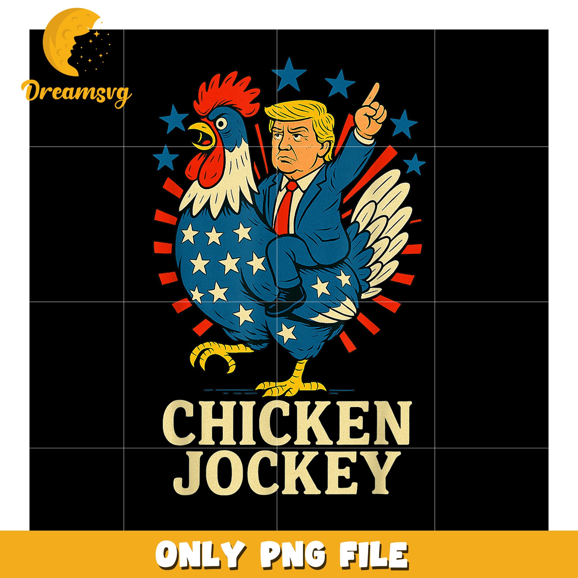 Funny Chicken Jockey PNG File, Trump Illustration for Downloads