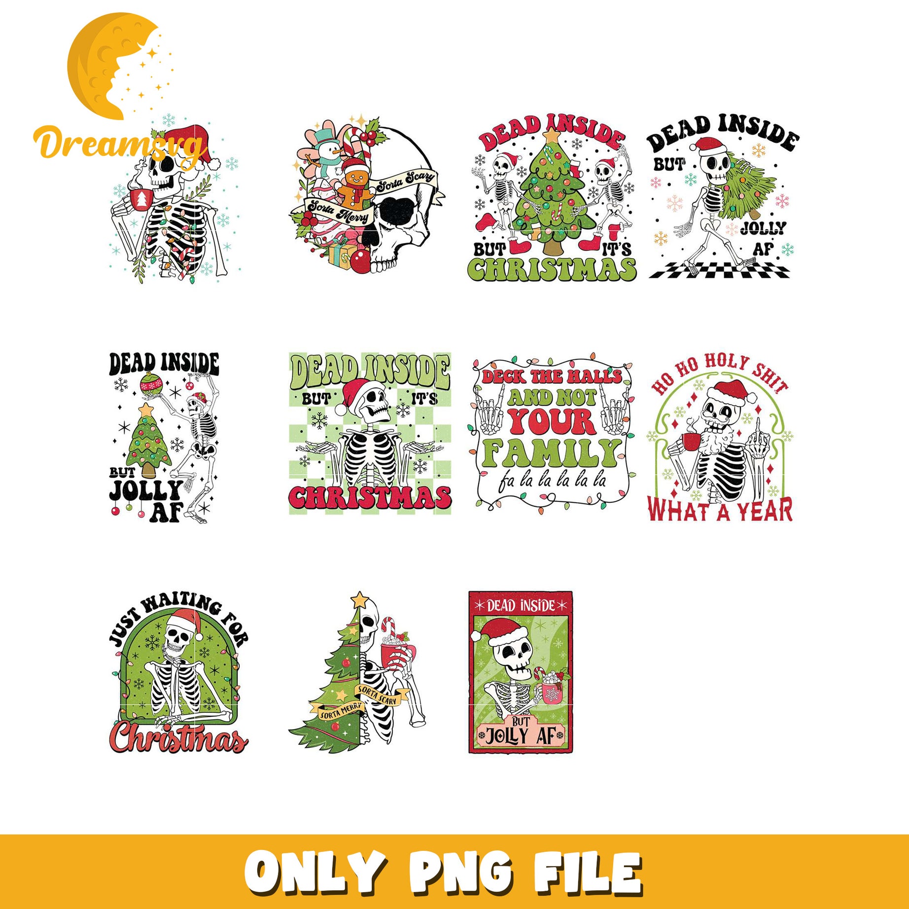 Funny Christmas Skeleton PNG Bundle