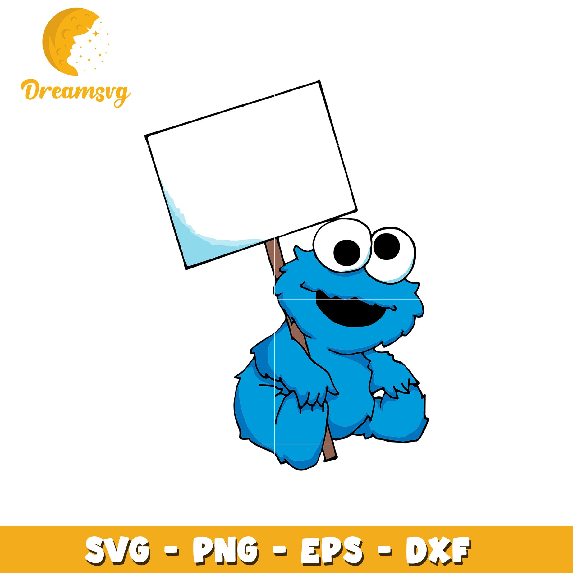 Funny Cookie Monster SVG Clipart with Blank Sign for Crafts