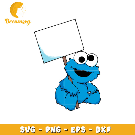 Funny Cookie Monster SVG Clipart with Blank Sign for Crafts