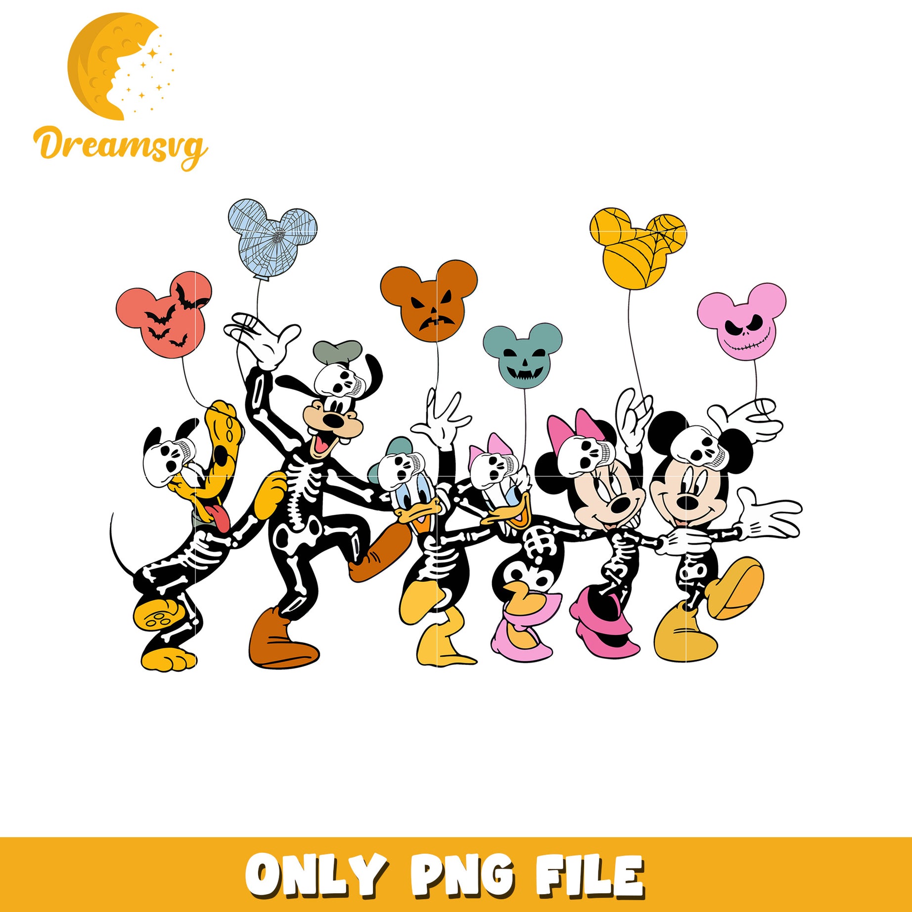Funny Halloween Mickey Mouse Skeleton PNG Design File