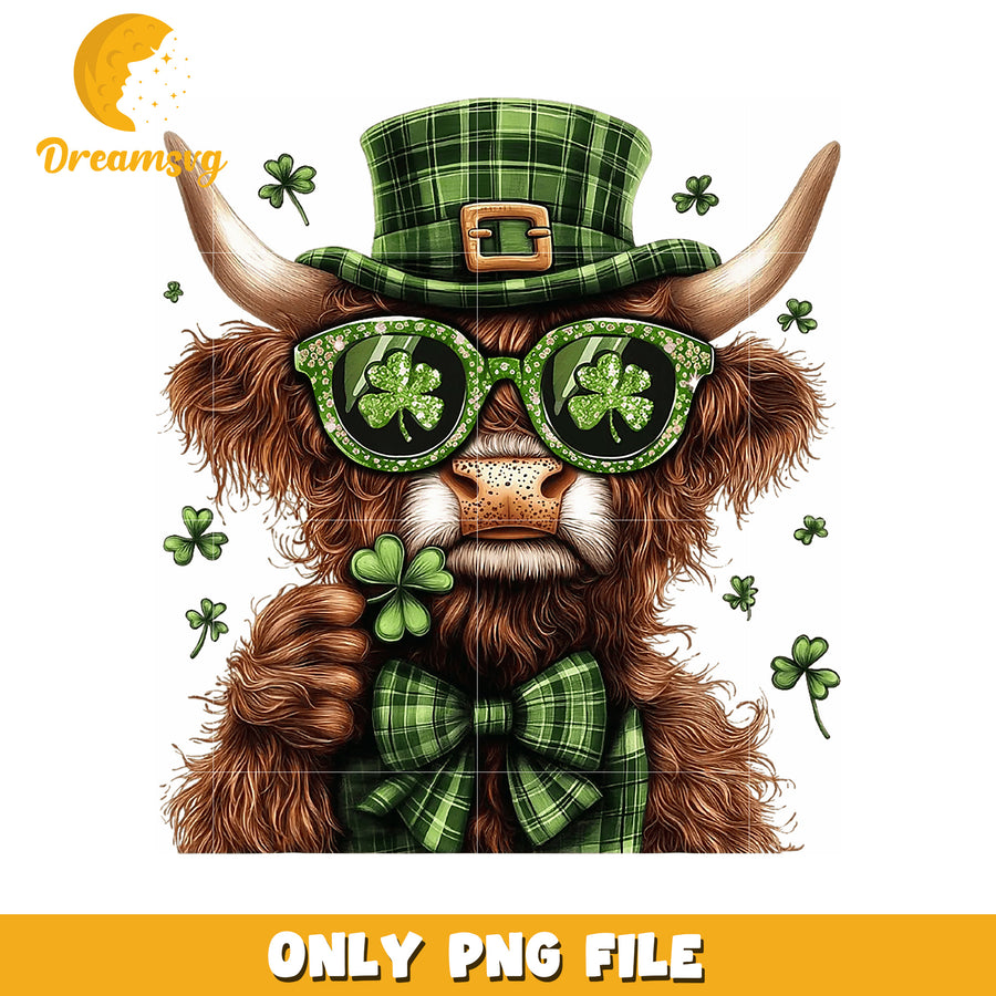 Funny Highland Cow St Patrick's Day PNG Artwork Design