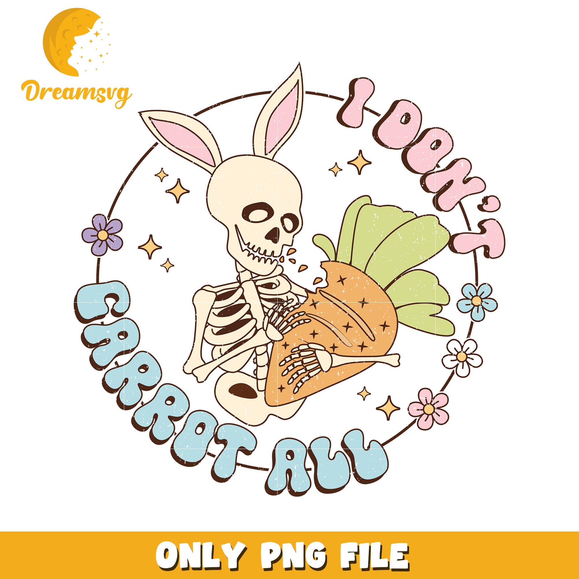 Funny Skeleton Bunny with Carrot Cute Art PNG Design