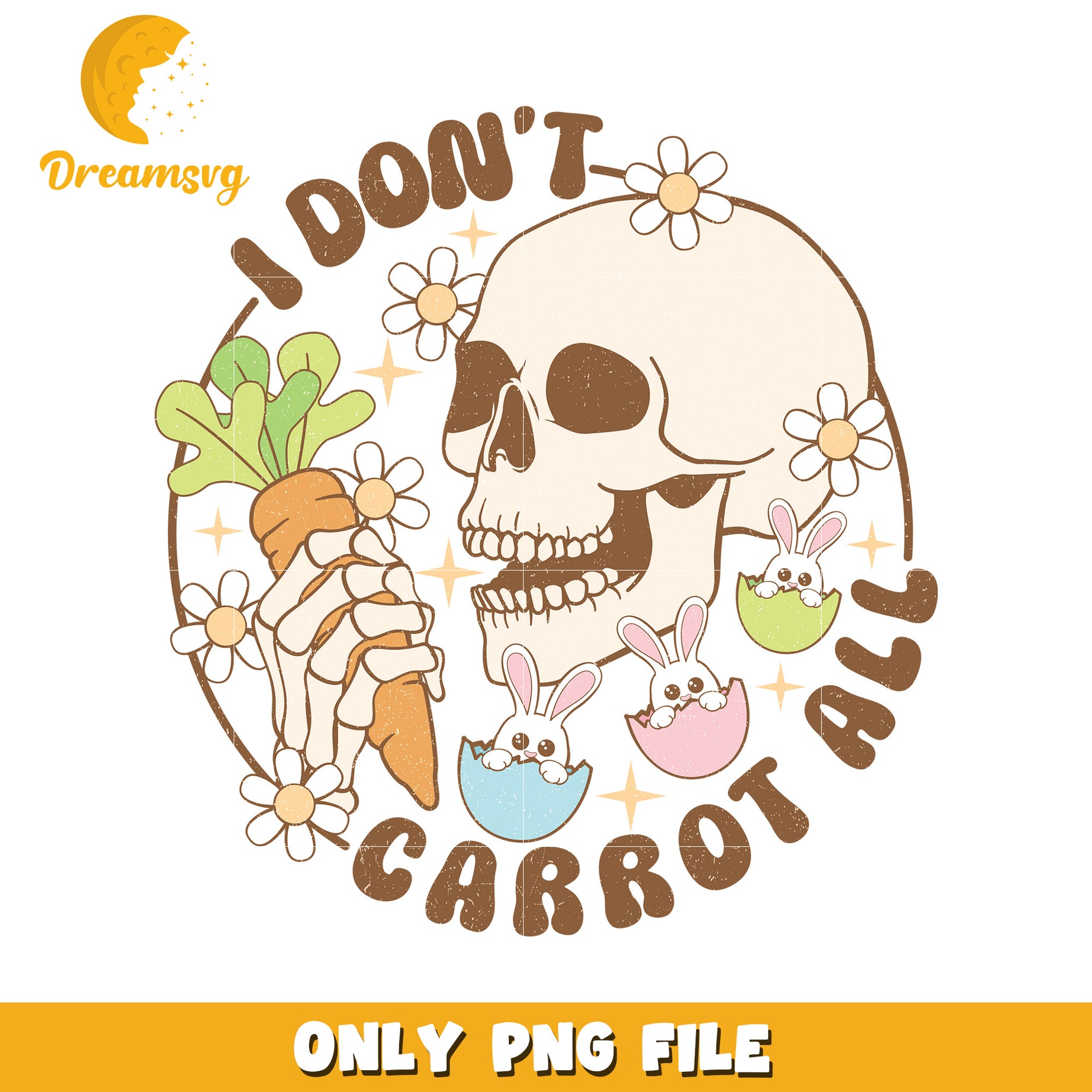 Funny Skull and Carrot Graphic for Easter Decor PNG
