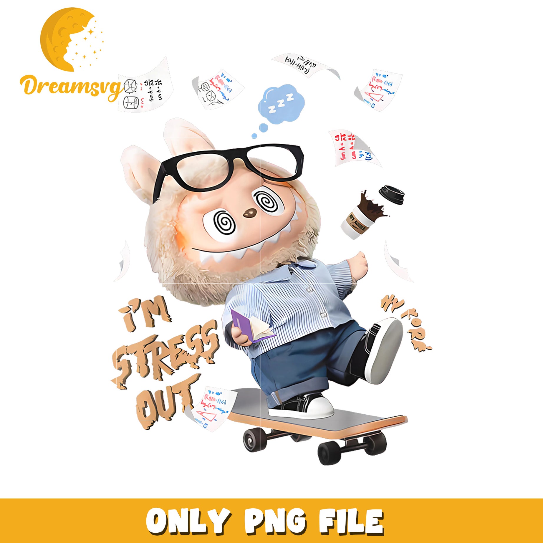 Funny Stress Lamb PNG, Skating Cartoon Character for Design