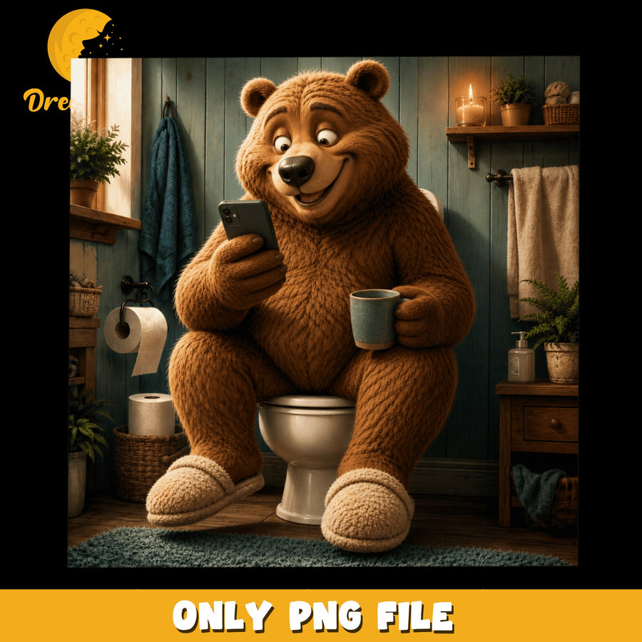 Funny Bear PNG, Bathroom Humor, Cute Character PNG