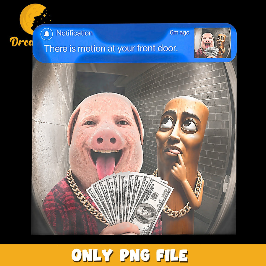 Funny Doorbell Camera Pig Mask Money PNG, Motion Alert, Meme PNG