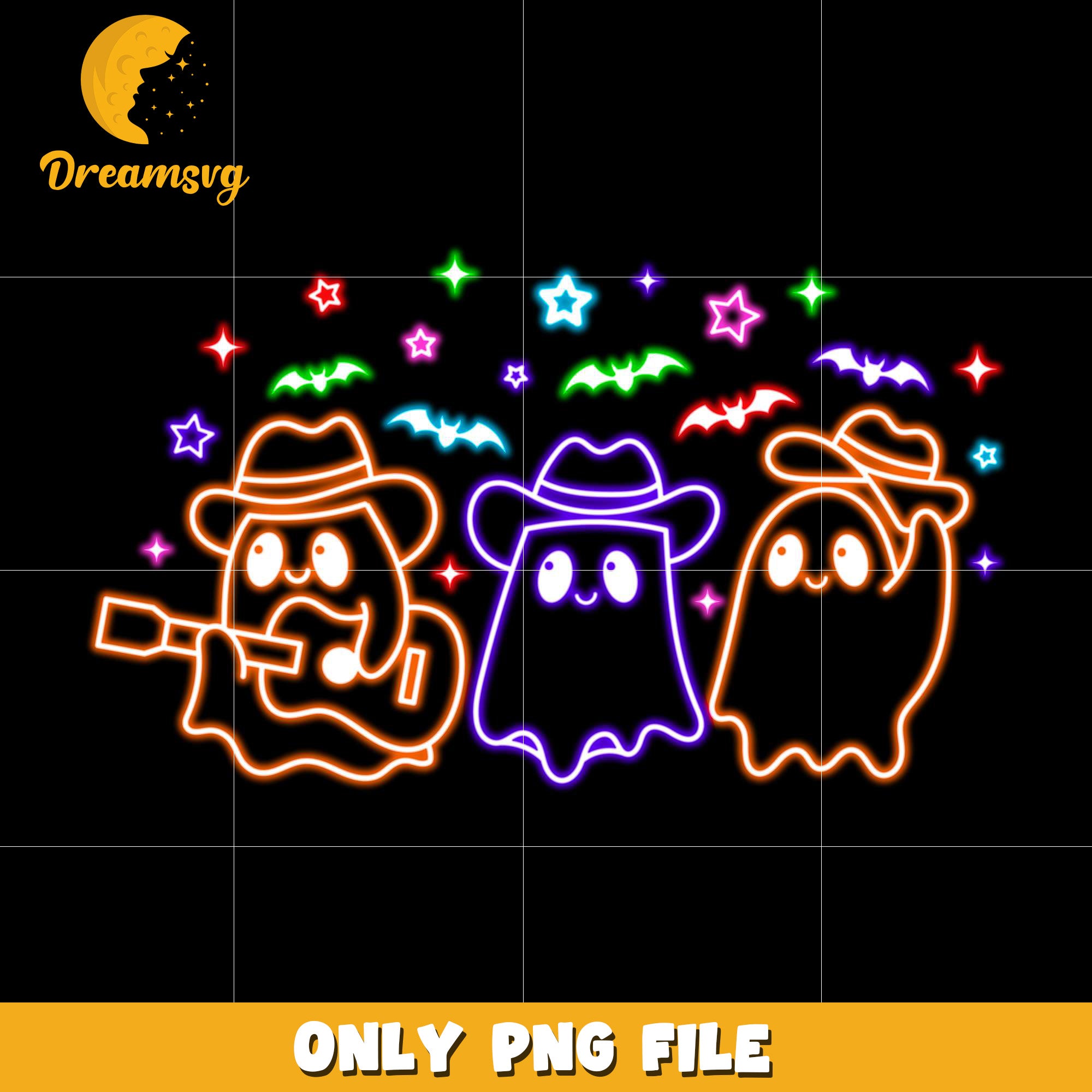 Funny cowboy ghouls neon png, spooky season​ png, halloween pumpkin png