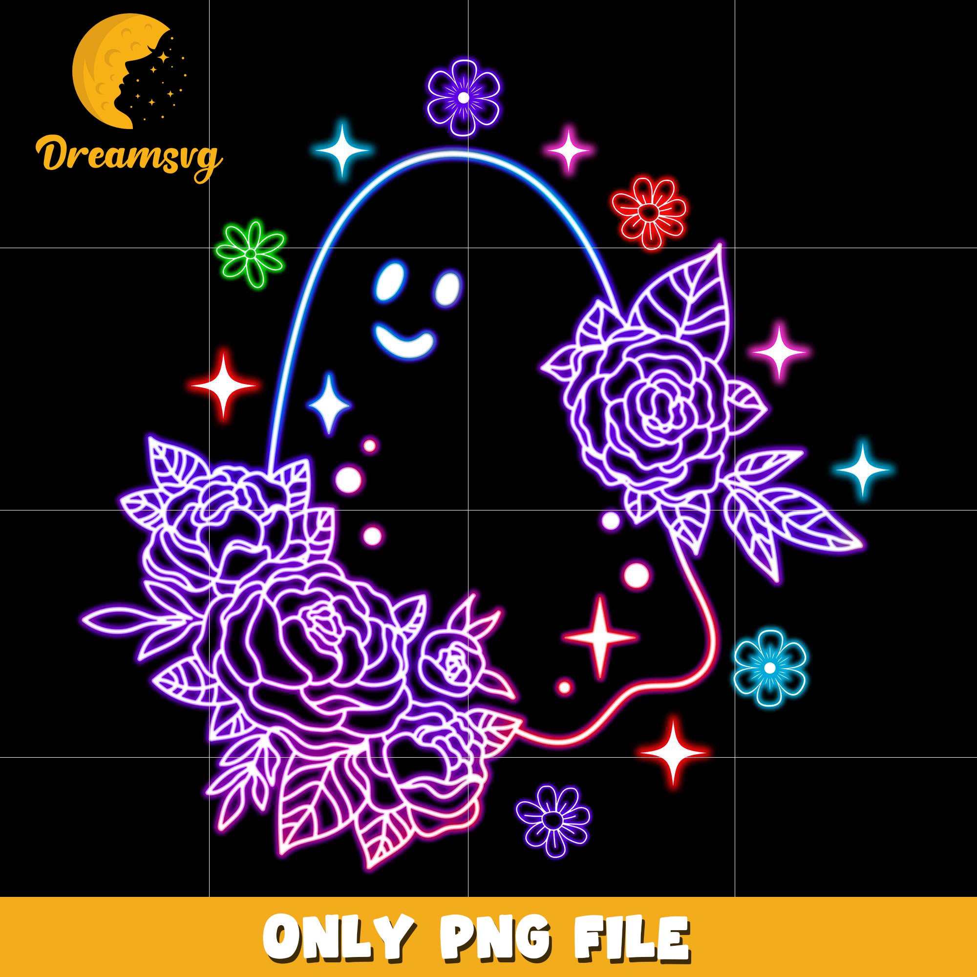 Funny flower ghoul neon png, halloween characters​ png, halloween design png
