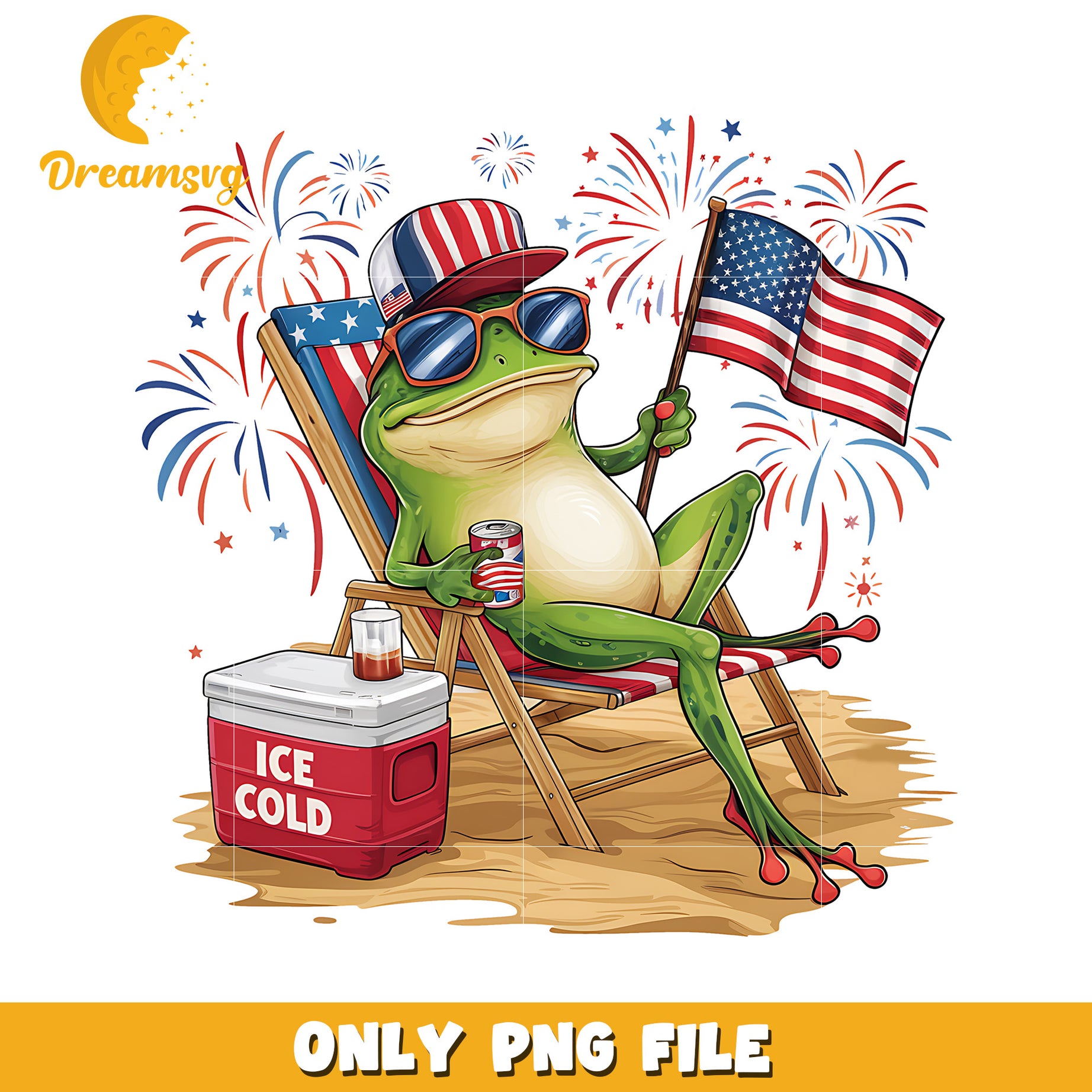 Funny frog chill in the beach png, independence day png, summer holiday png