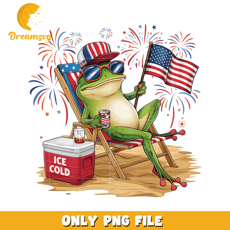 Funny frog chill in the beach png, independence day png, summer holiday png