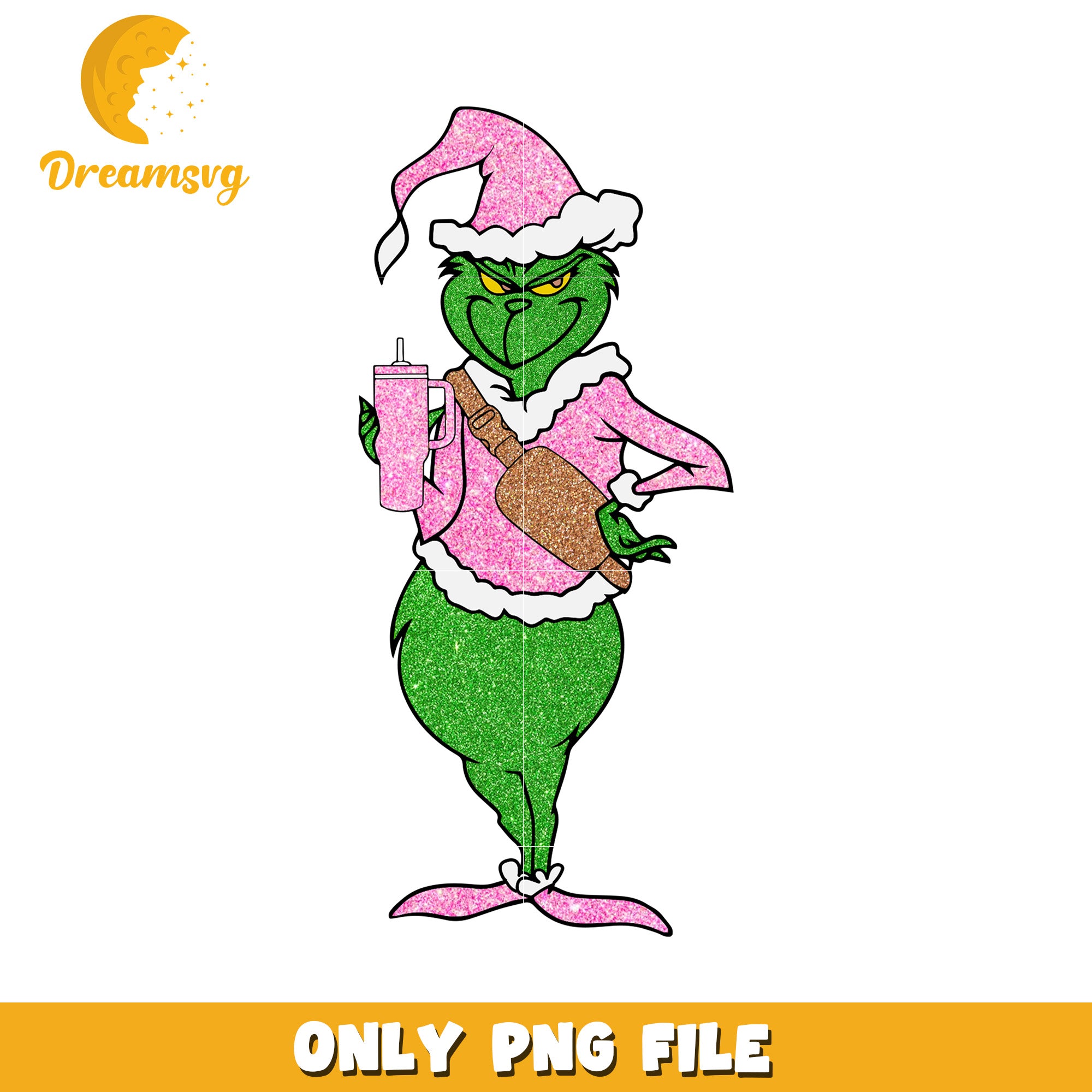 Funny pink grinch png, merry christmas png, happy grinch png