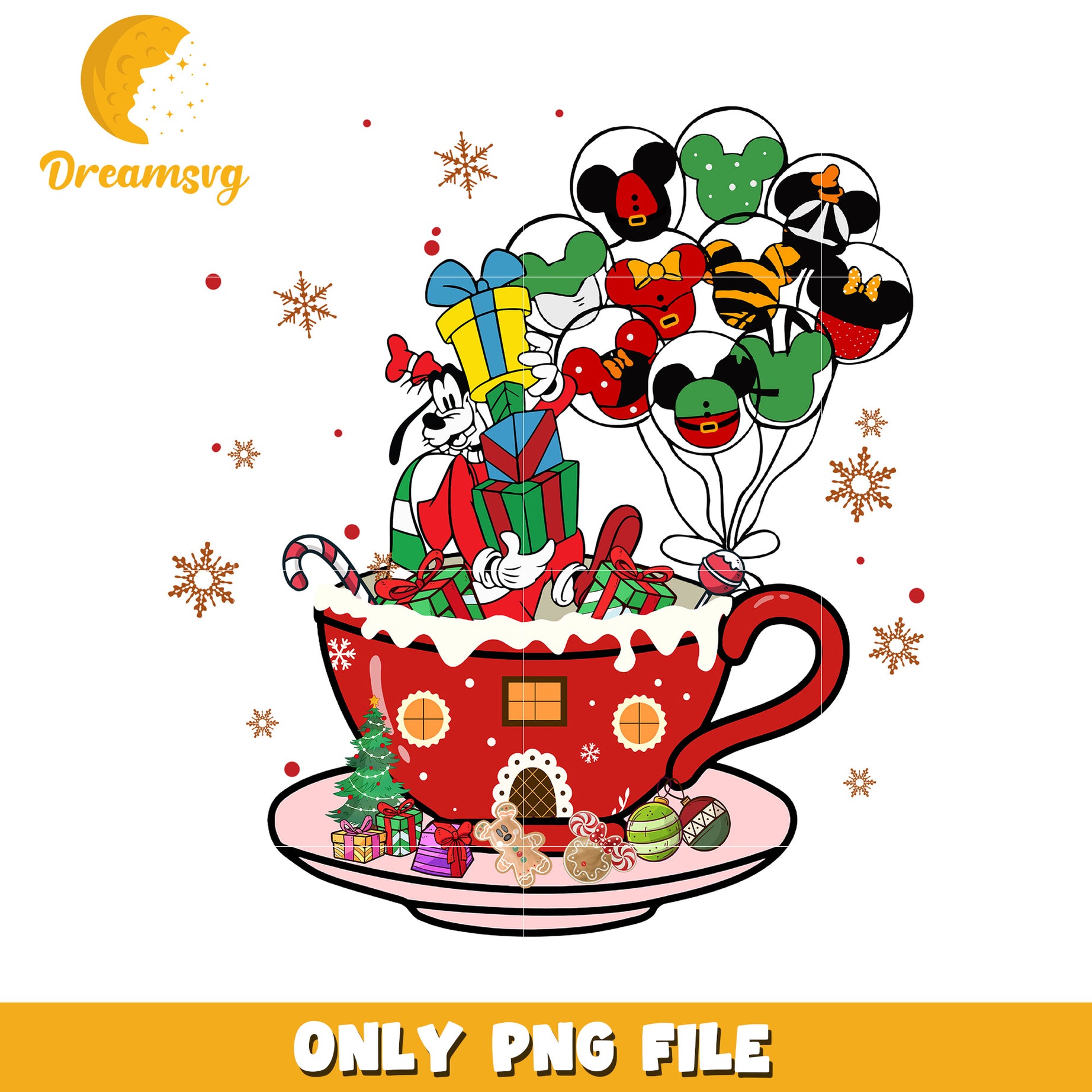 GOOFY tea christmas png, disney celebration png, christmas dream png
