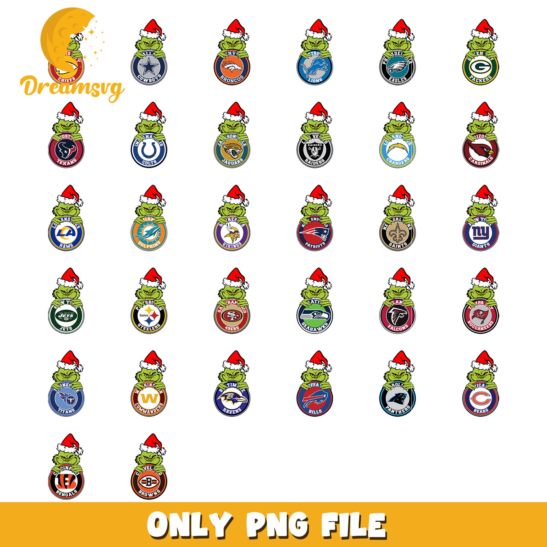 Grinch santa nfl logo bundle png, logo nfl team png, nfl png