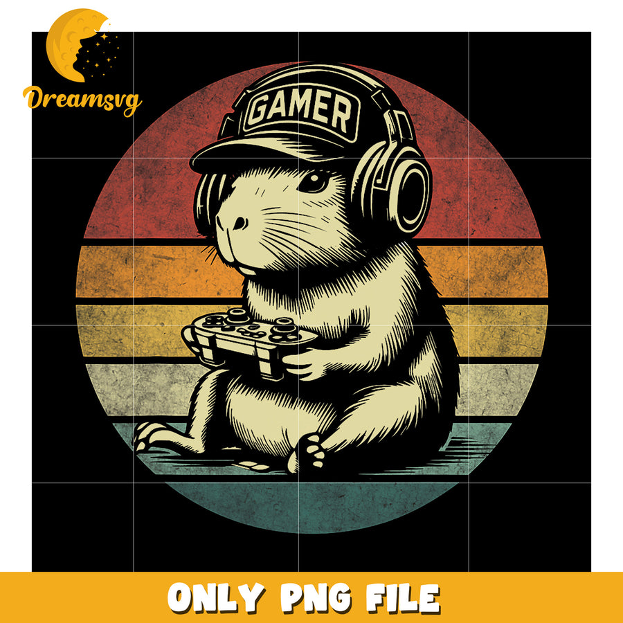 Gamer Guinea Pig Retro PNG Design