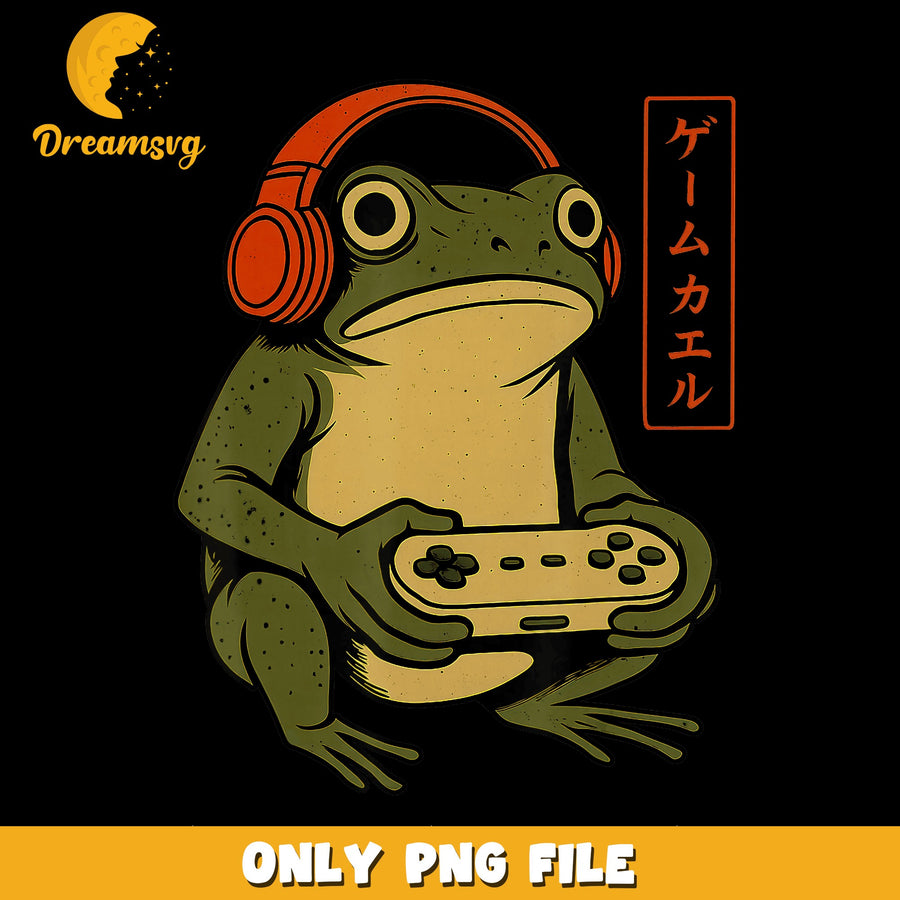 Gamer Frog Headphones Controller Japanese PNG, Gaming Toad, Retro PNG