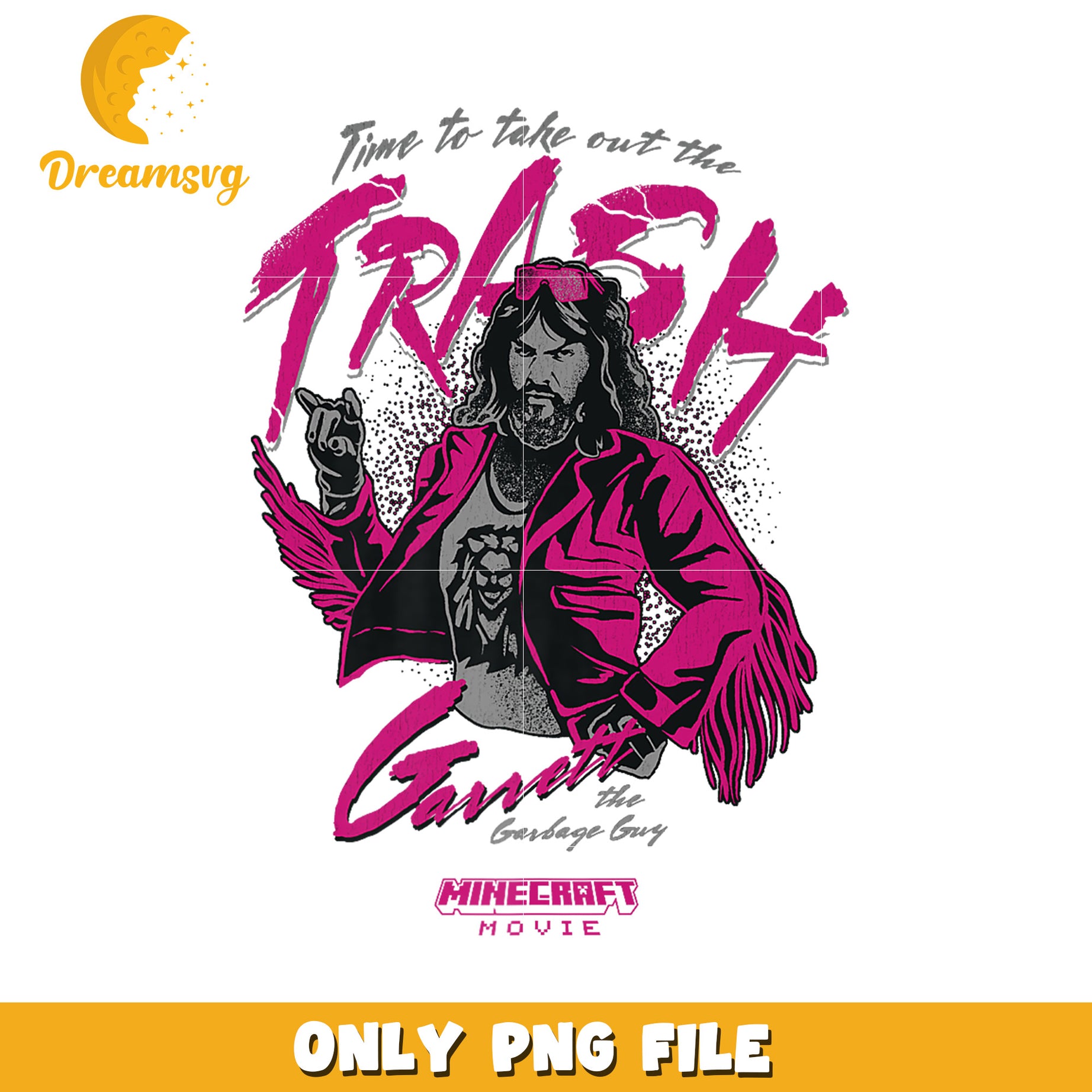 Garrett the Garbage Guy T-Shirt Design, Minecraft Movie PNG Fil