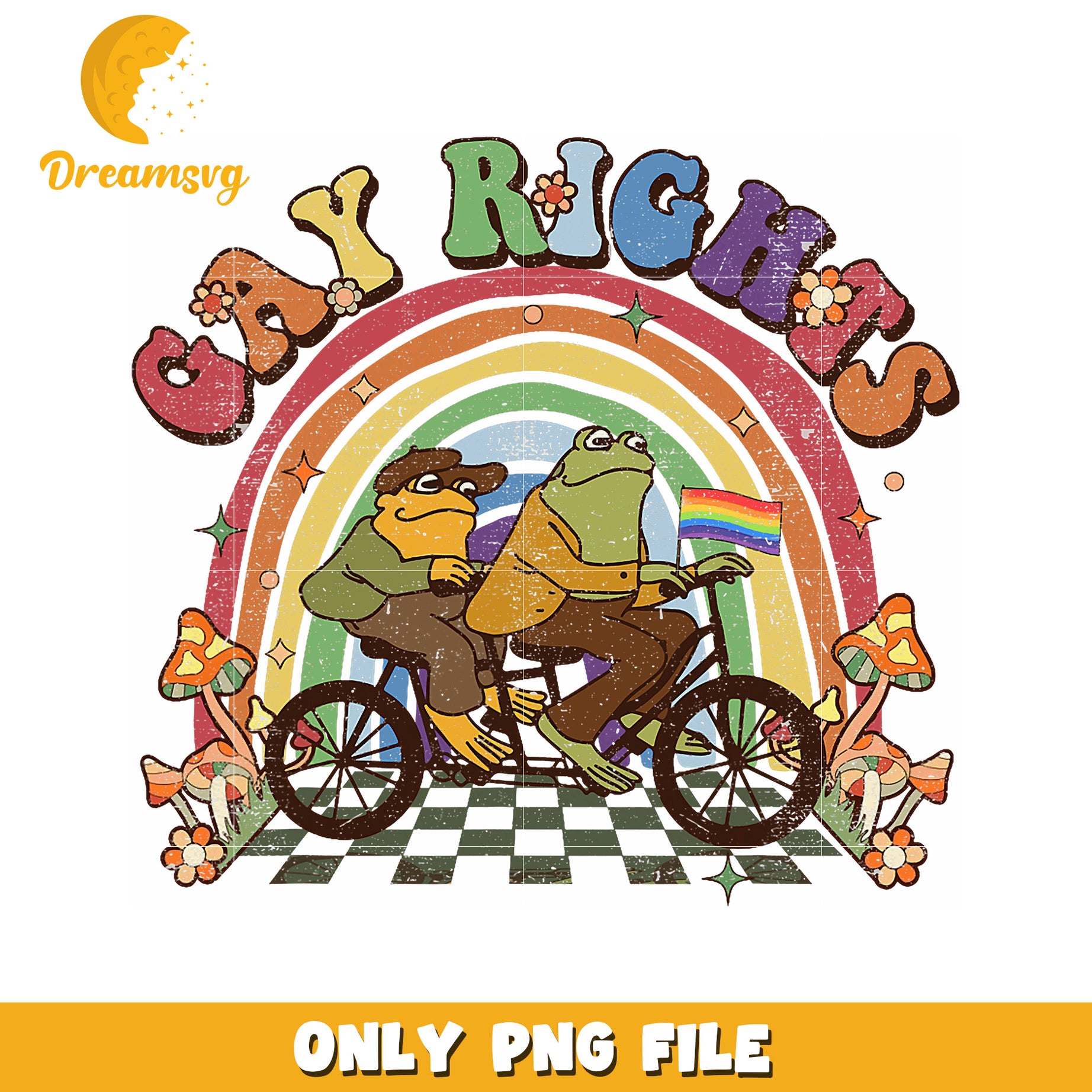 Gay Rights Retro Rainbow Frog Bike PNG