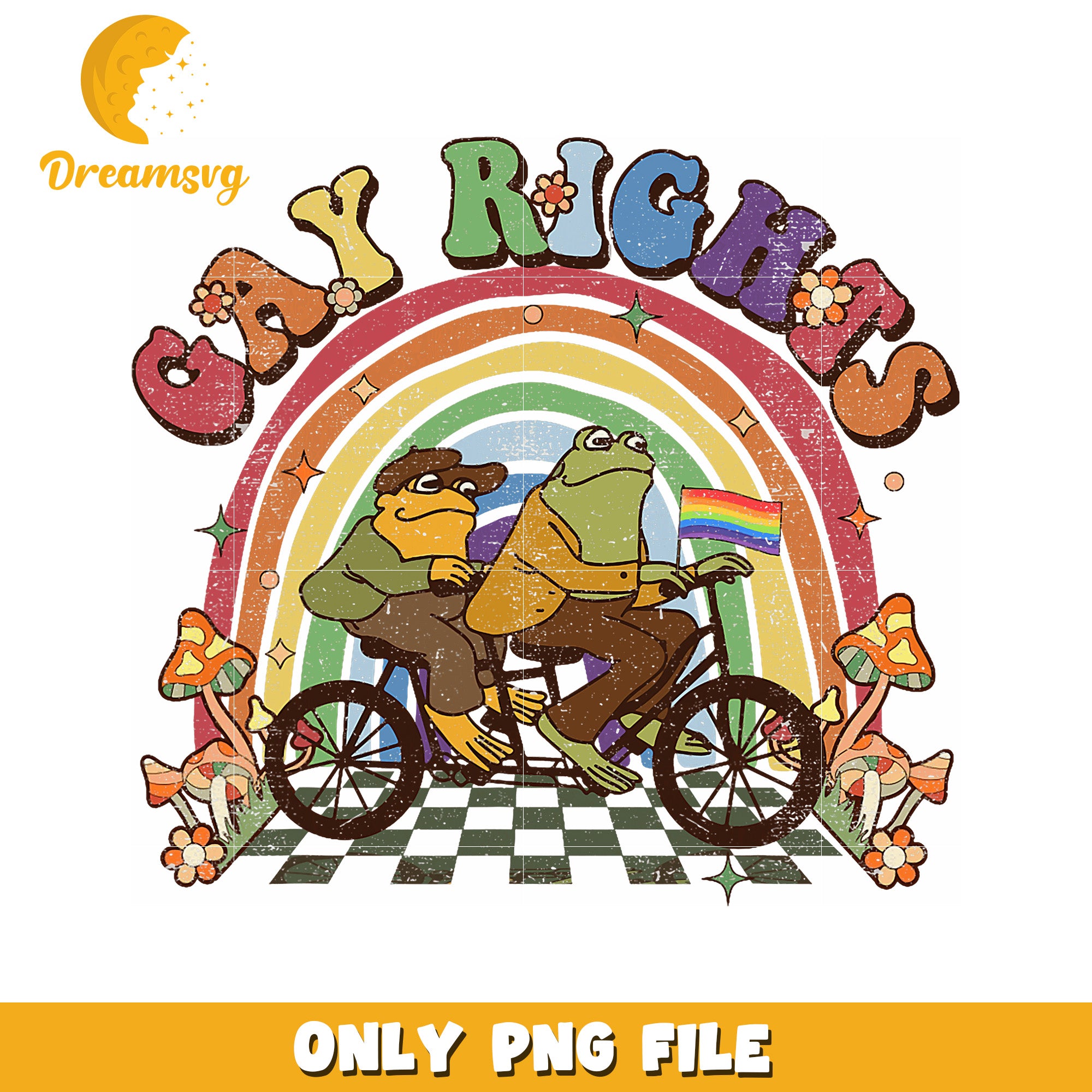 Gay Rights Retro Rainbow Frog Bike PNG