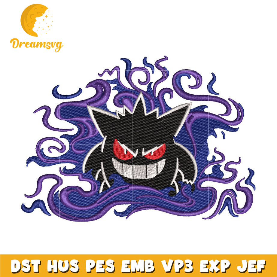 Gengar embroidery design, Pokemon embroidery