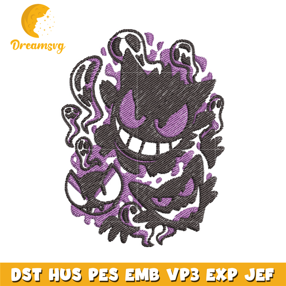 Gengar evolution embroidery design