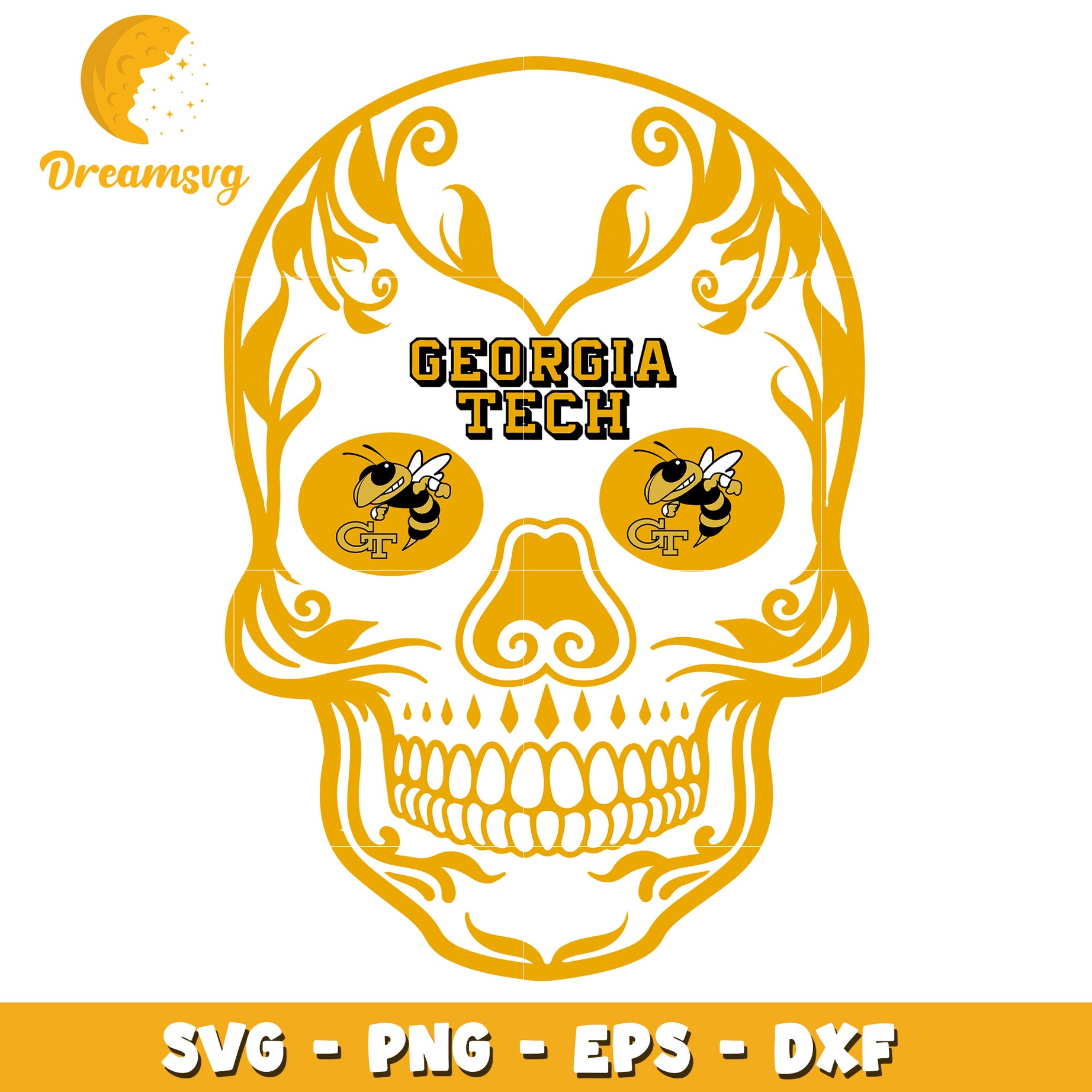 Georgia Tech Sugar Skull SVG PNG EPS DXF