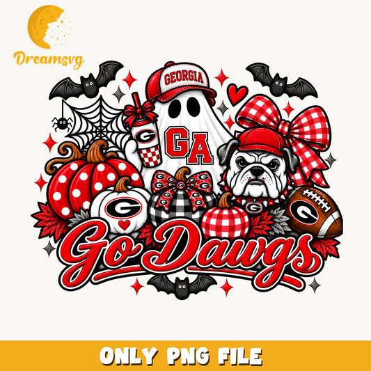 Georgia Bulldogs Go Dawgs, Red Plaid Halloween Bulldog, Portrait PNG