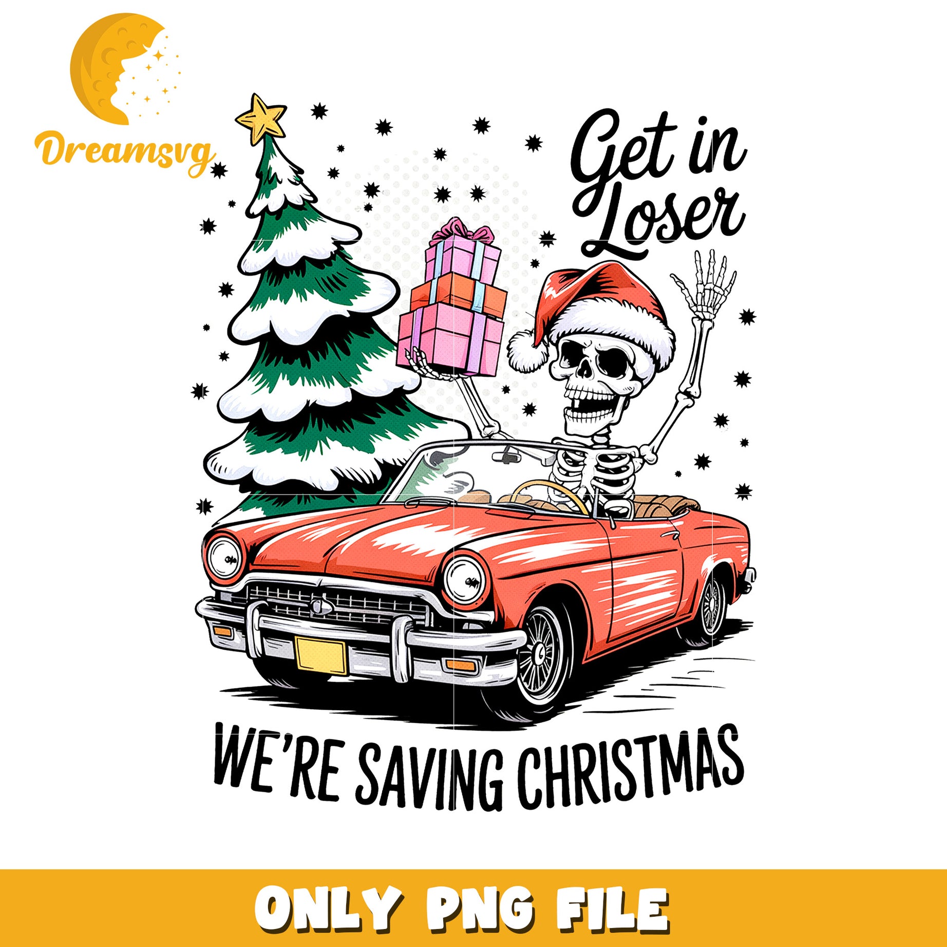 Get in loser png, white christmas​ png, christmas snow png