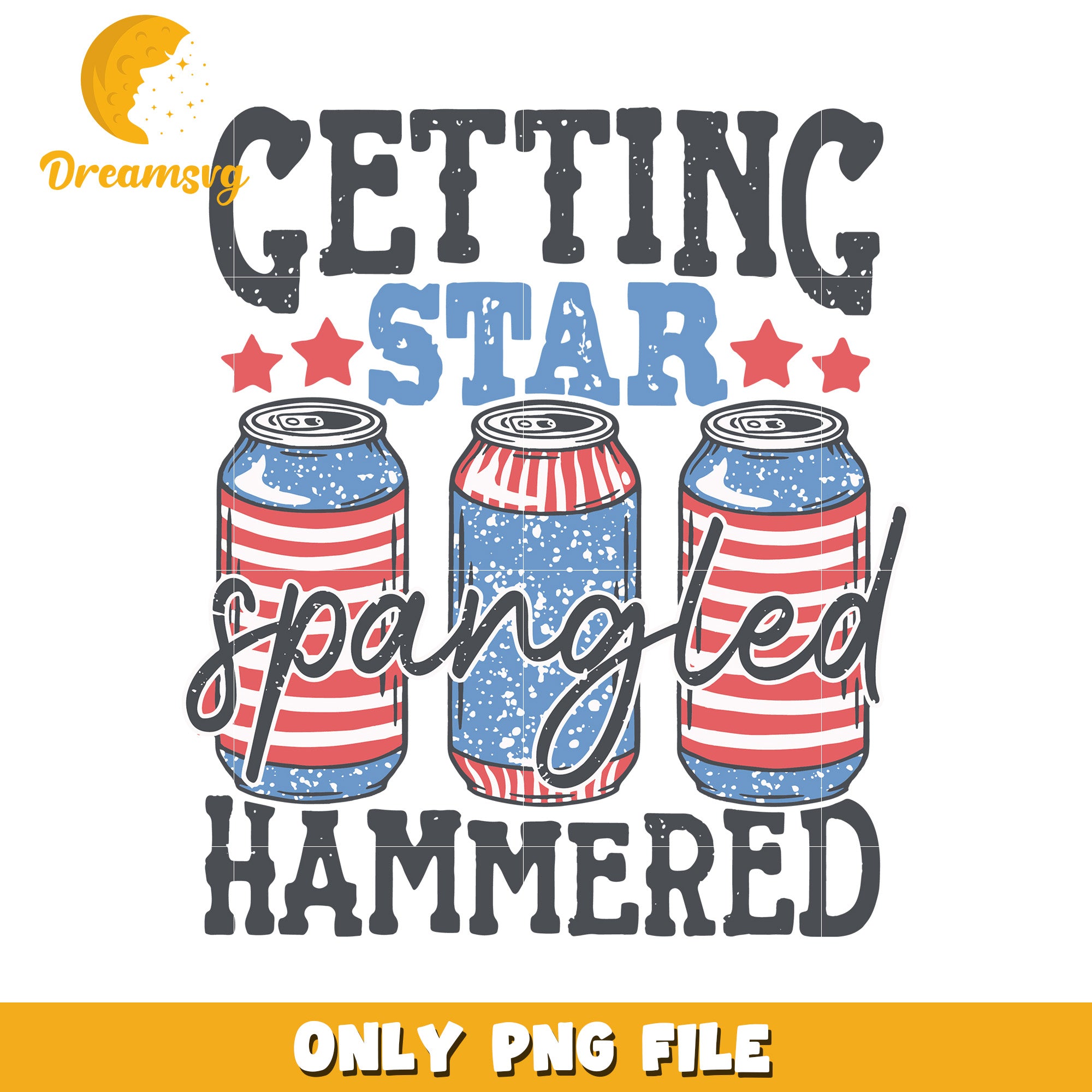 Getting star spangled hammered png, 4th of july party png, red white and blue fun png
