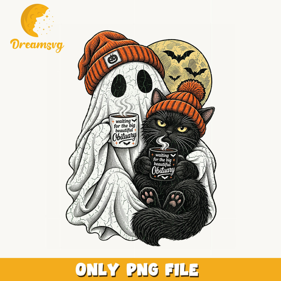 Ghost And Cat PNG, Halloween Humor, Obituary Design PNG
