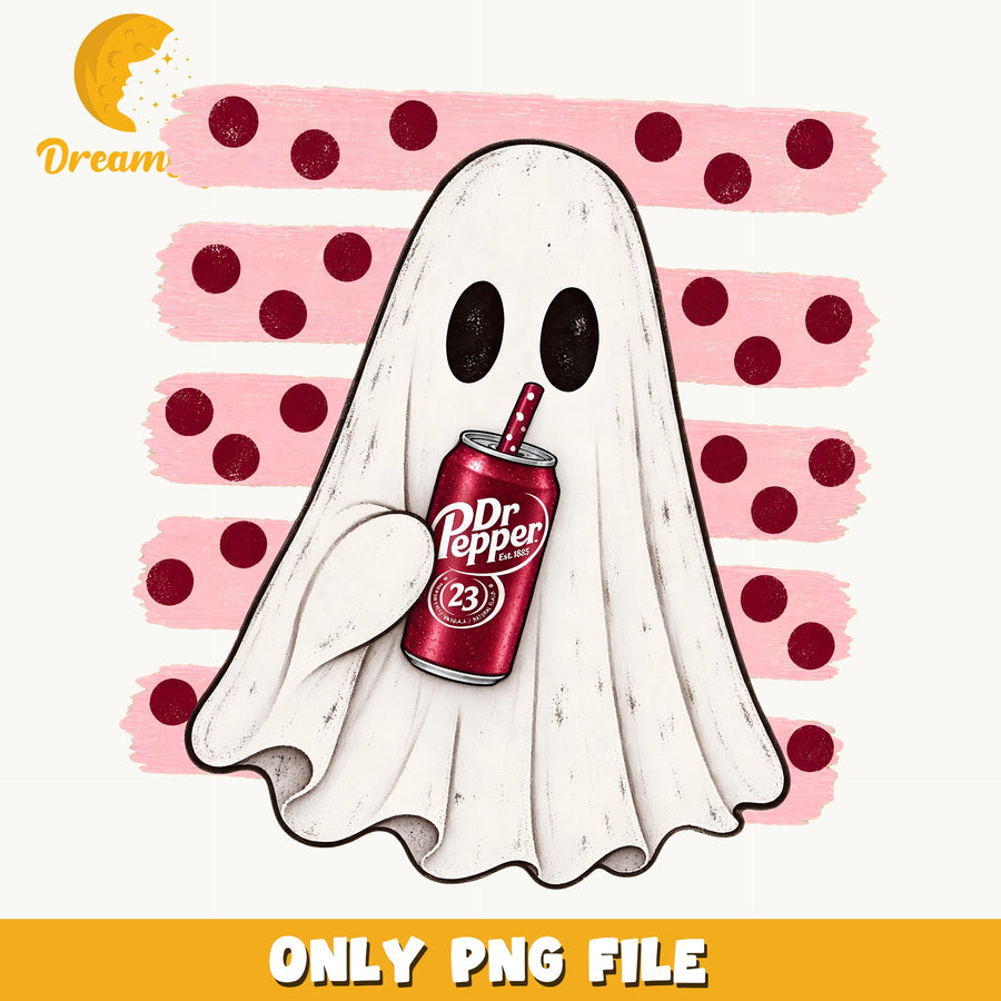Ghost Drinking Dr Pepper Clipart, Pink Polka Dot Stripe Dream, Digital