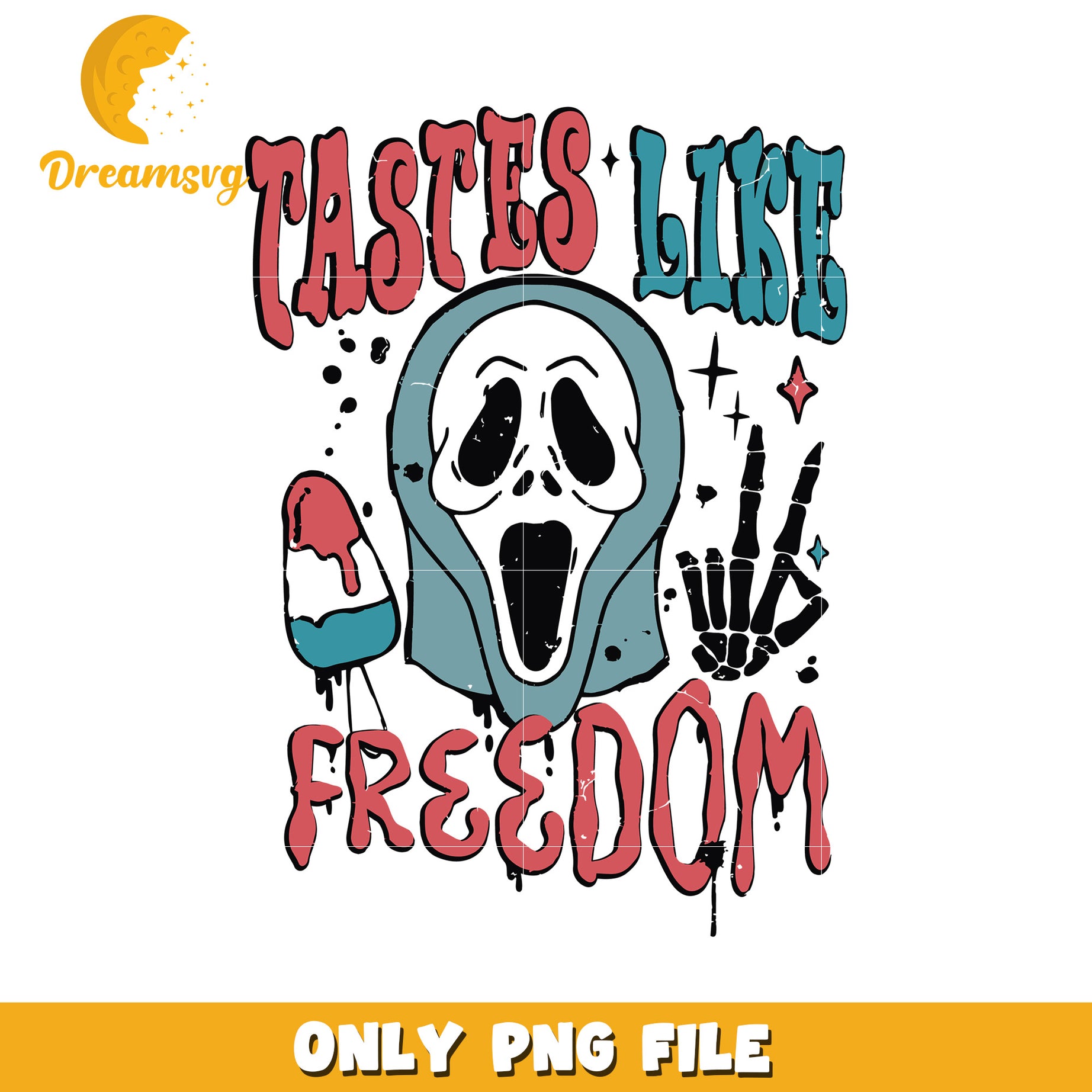 Ghost face taste like freedom png, spooky patriotic design png