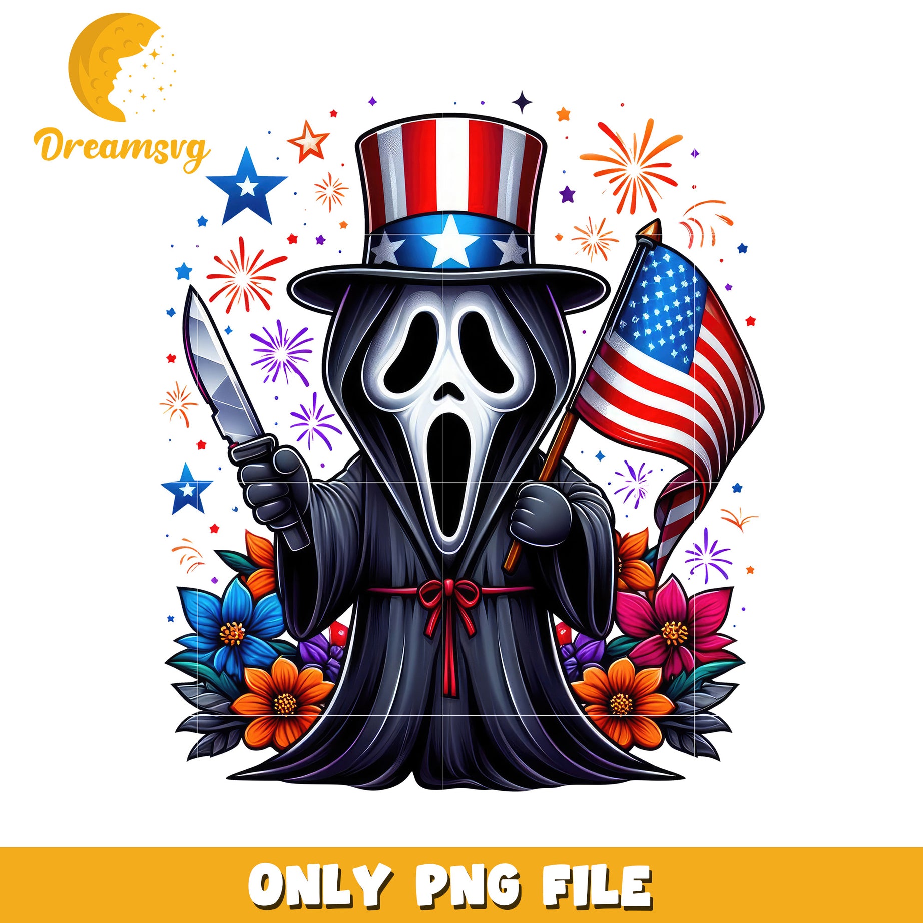 Ghost face with american flag png, halloween patriotic png, ghost face mask png