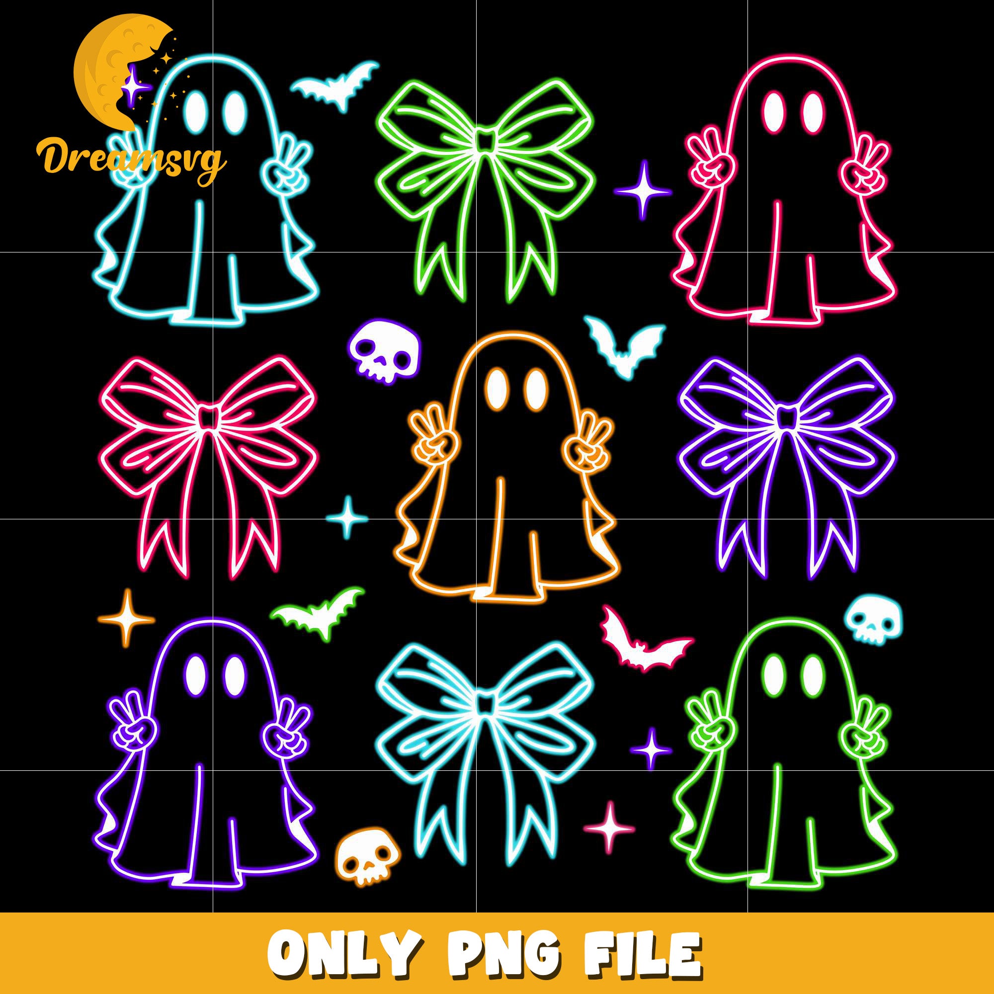 Ghouls say hi neon png, spooky autumn​ png, trick or treat png