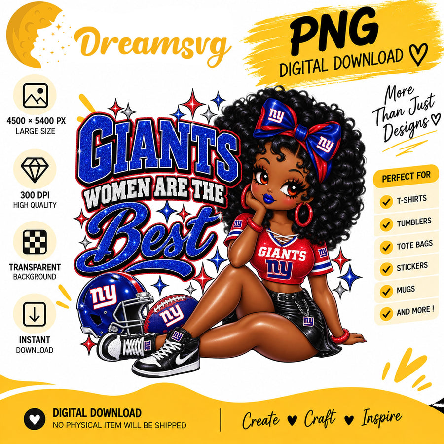 Giants Women Are The Best Black Girl Football Fan PNG