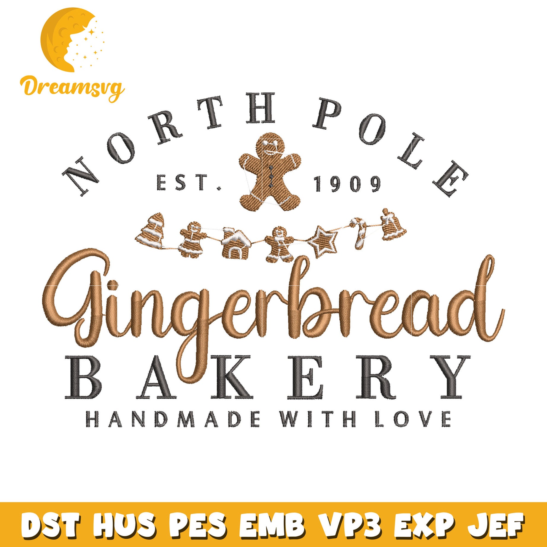 Gingerbread bakery embroidery design