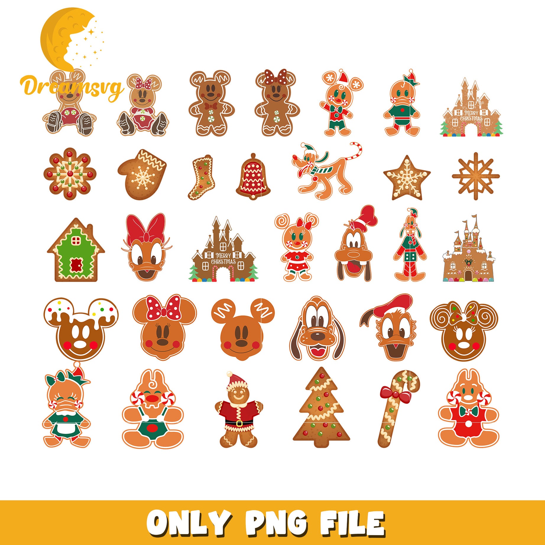 Mickey mouse and friends gingerbread bundle png, disney gingerbread cookie png