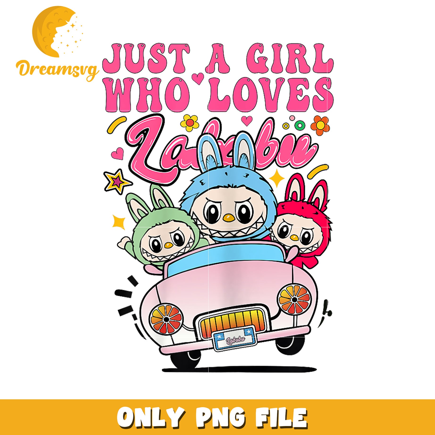 Girl Loves Labubu PNG, Cute Bunny Car Design
