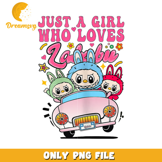 Girl Loves Labubu PNG, Cute Bunny Car Design