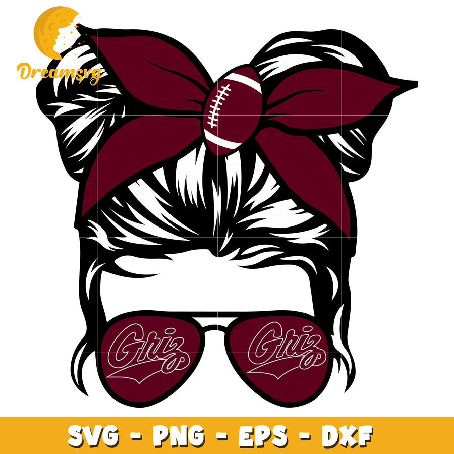 Girl Messy Bun Football SVG Cut File