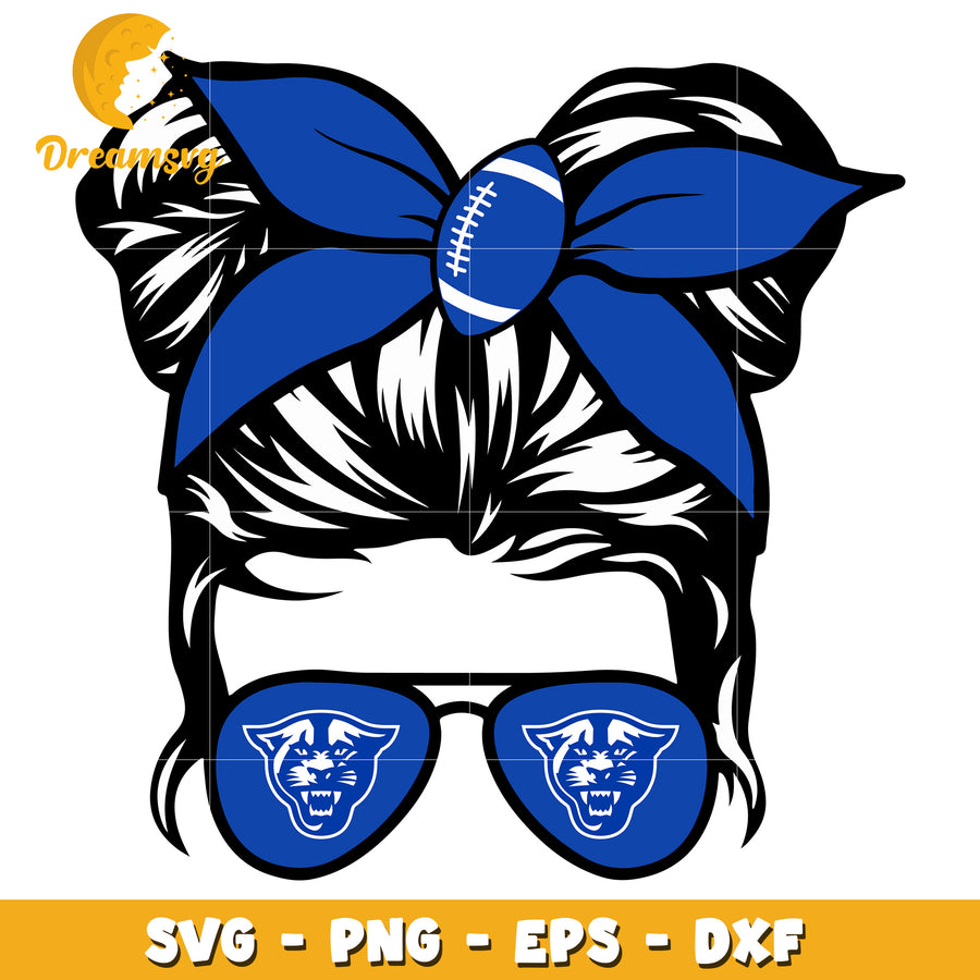 Girl Messy Bun Football SVG PNG