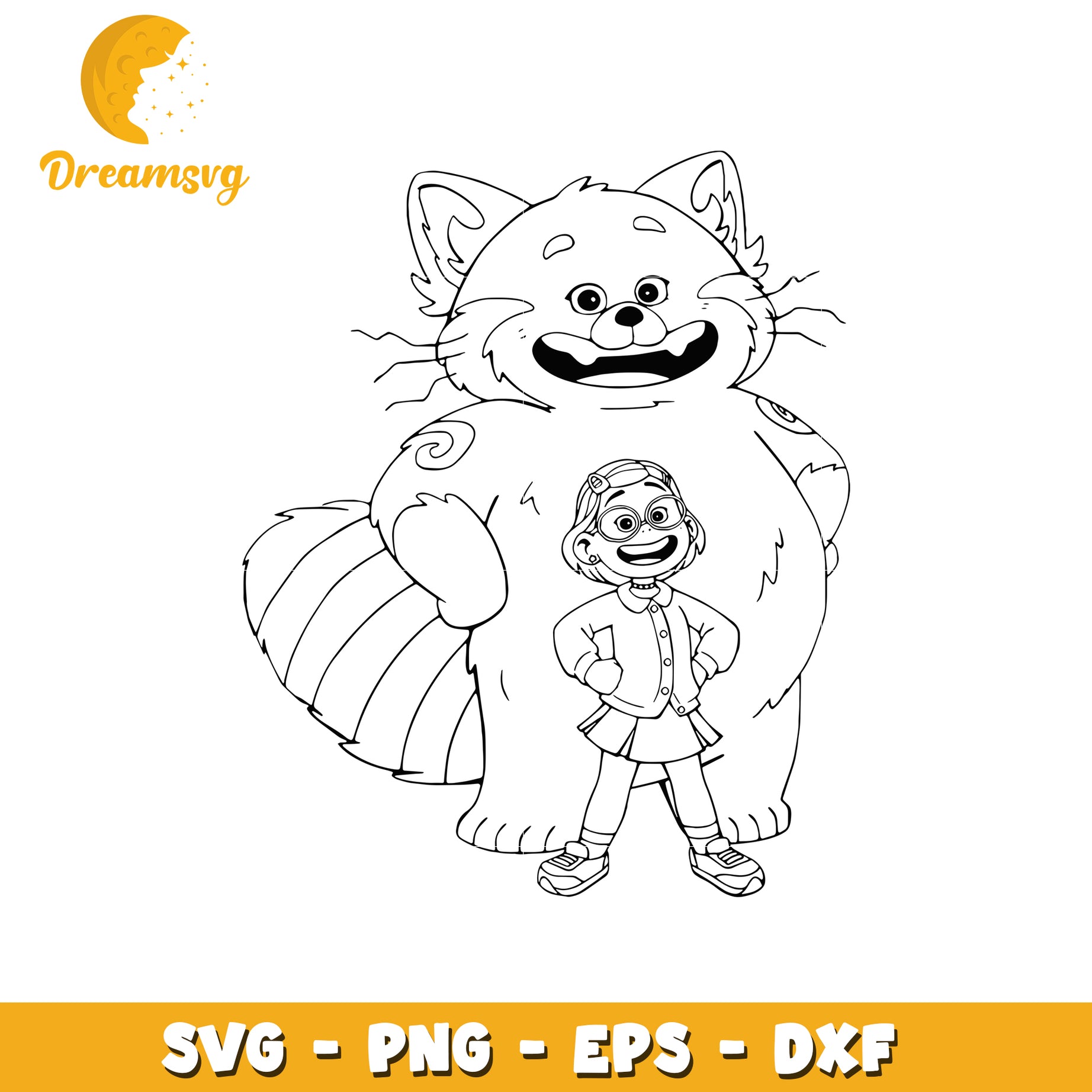 Girl and Red Panda Coloring SVG PNG EPS DXF