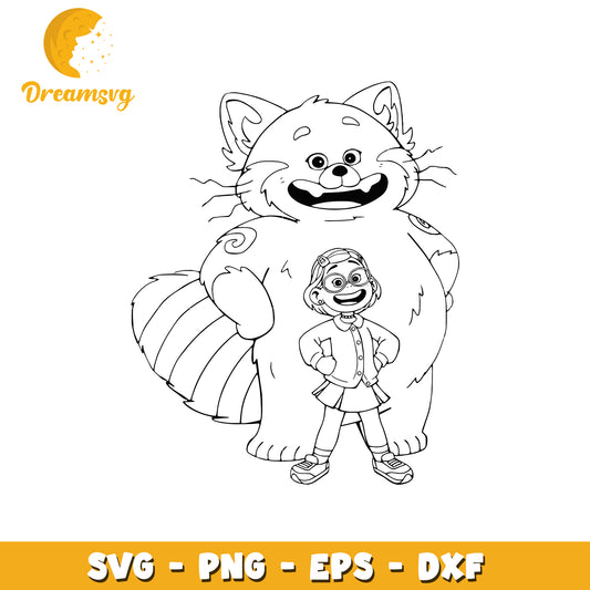 Girl and Red Panda Coloring SVG PNG EPS DXF