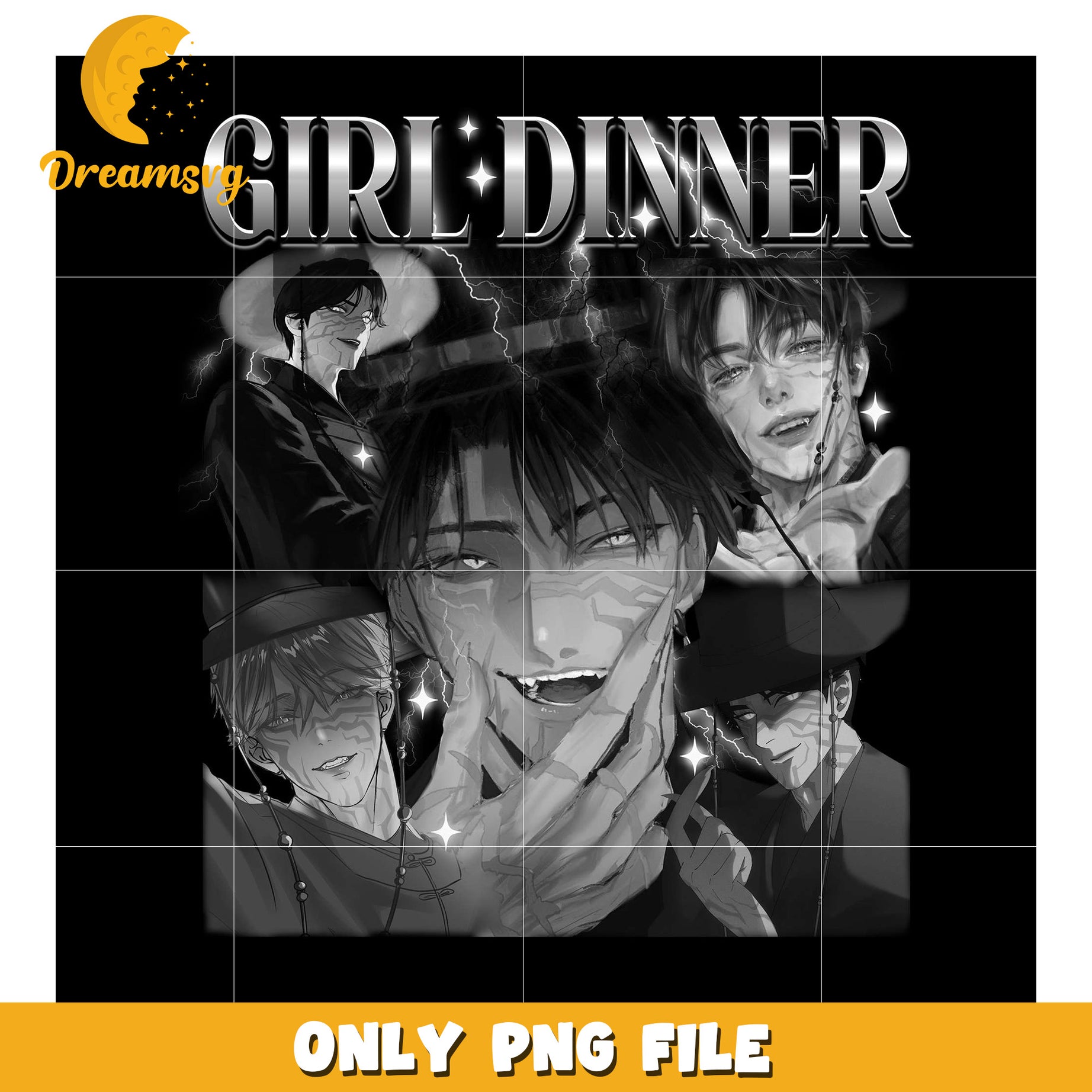 Girl dinner black and white design png, korean anime​ png, hip hop band png