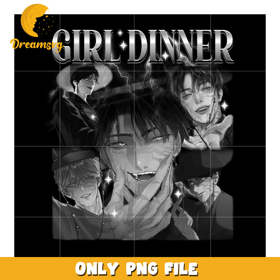 Girl dinner black and white design png, korean anime​ png, hip hop band png