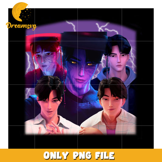 Girl dinner illustration png, kpop bands​ png, cyberpunk boys png