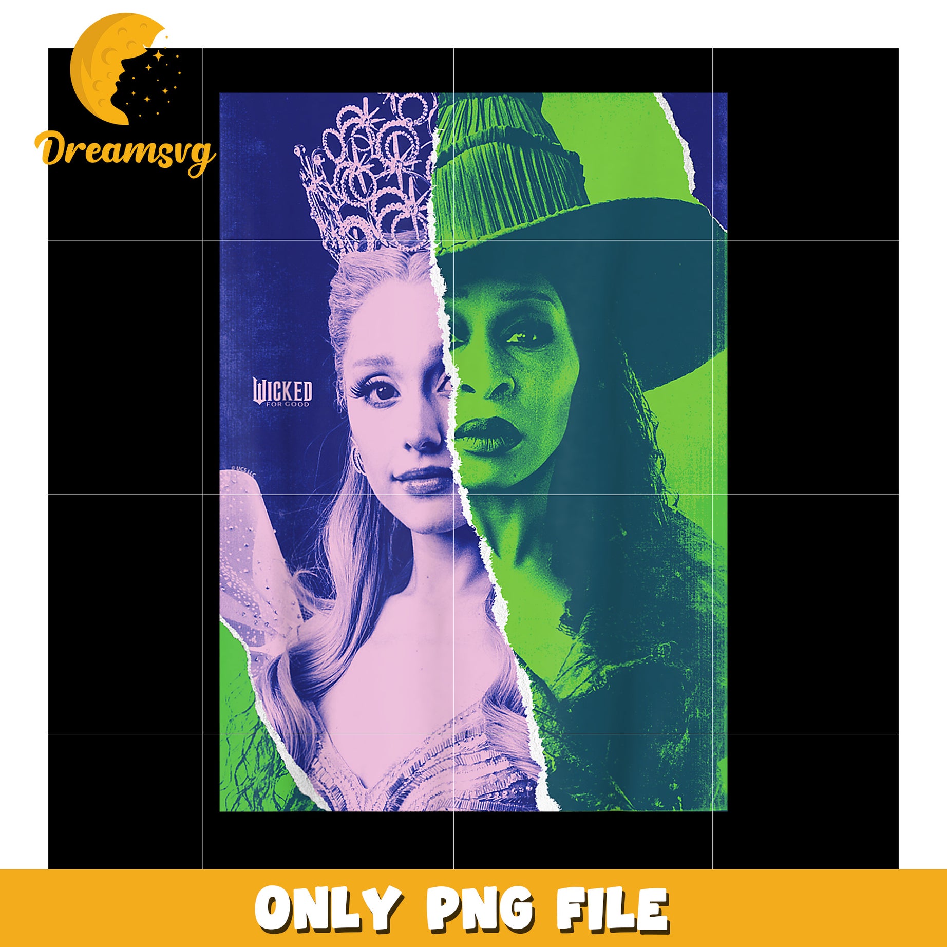 Glinda and Elphaba Split Portrait png, wicked​ movies png, wicked​ png