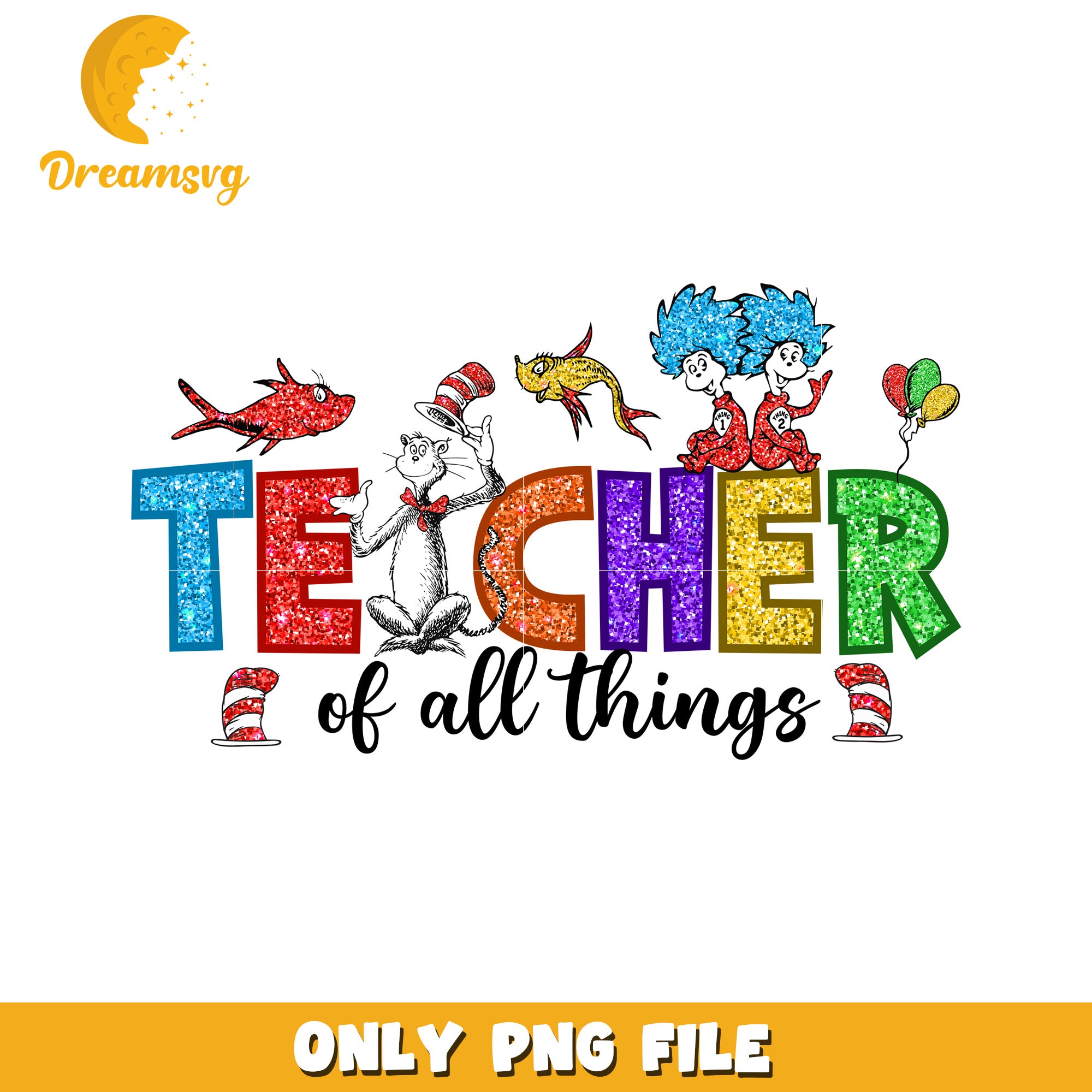 Glitter Cat in the Hat Teacher PNG