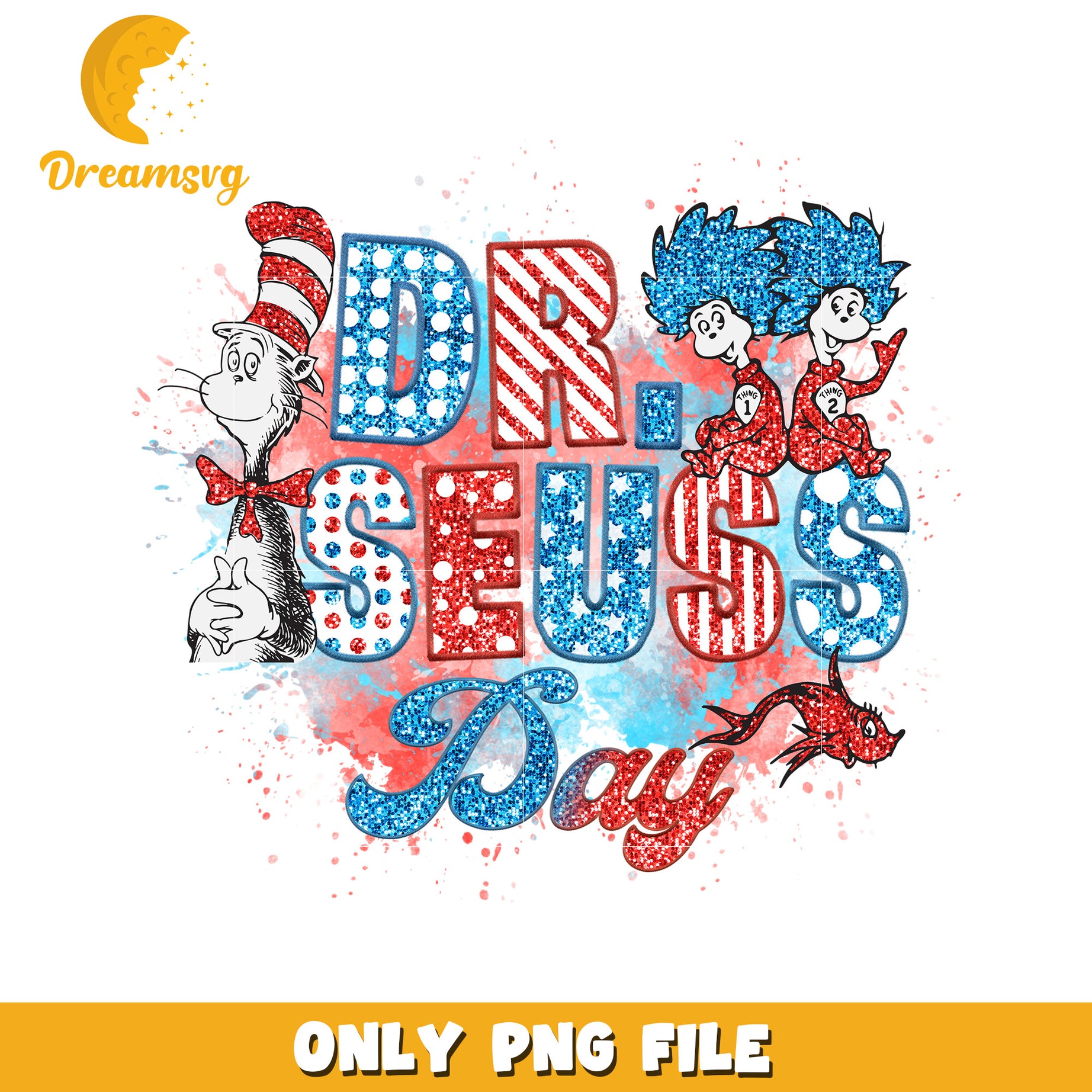 Glitter dr seuss day png, dr seuss cast png, cartoon png
