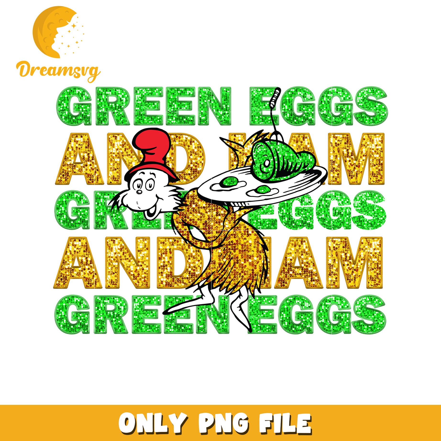 Glitter green eggs and ham png, dr seuss png, cartoon png